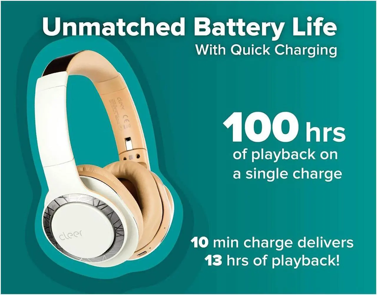 Alt view image 8 of 18 - Cleer Audio Enduro 100 Bluetooth Wireless Headphones with up to 100 Hours Battery (Sand)