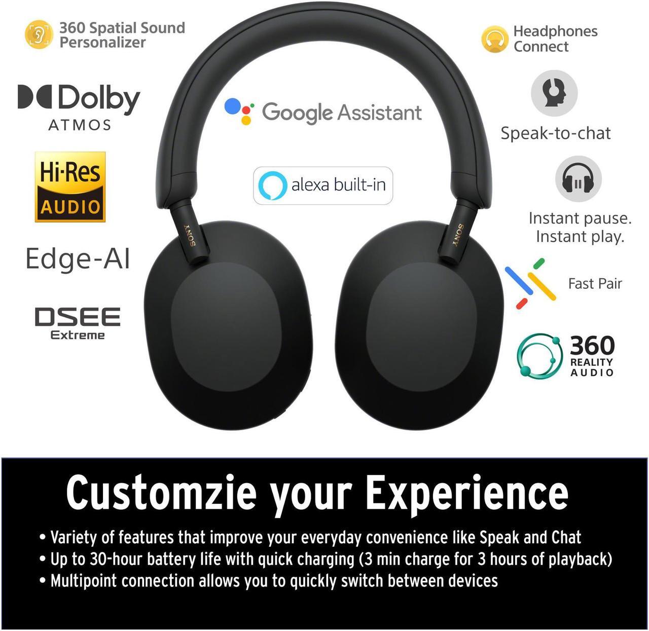 Alt view image 2 of 7 - Sony WH-1000XM5 Wireless Noise Canceling Over-Ear Headphones (Black) Bundle