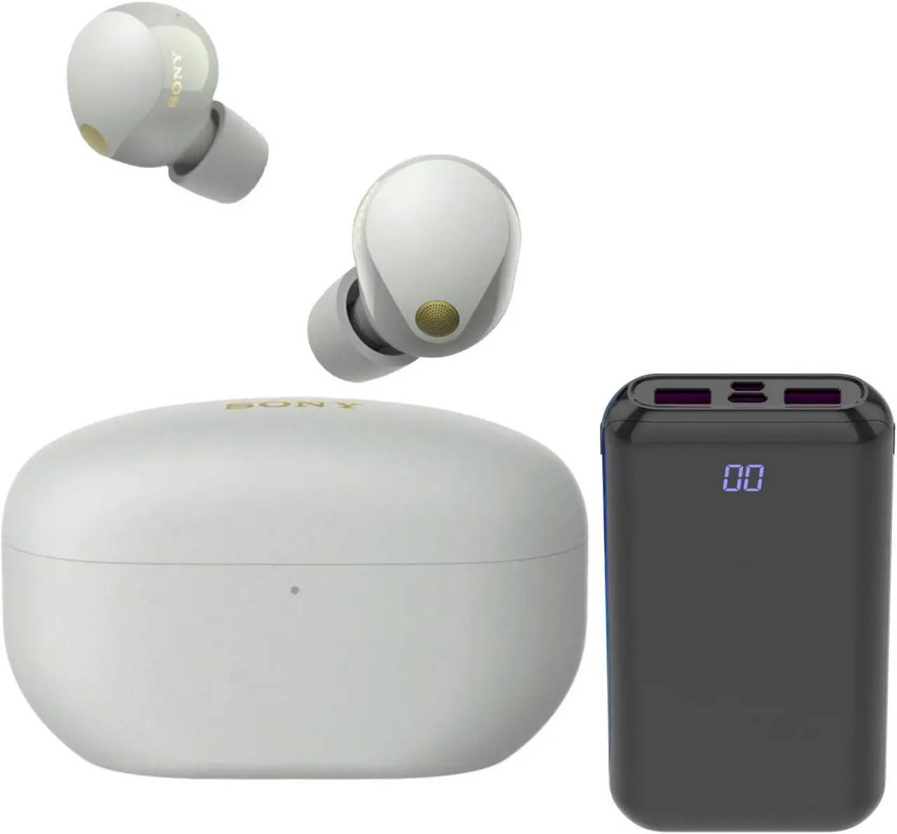 Main image of Sony WF-1000XM5 Truly Wireless Noise Canceling Earbuds (Silver) Bundle