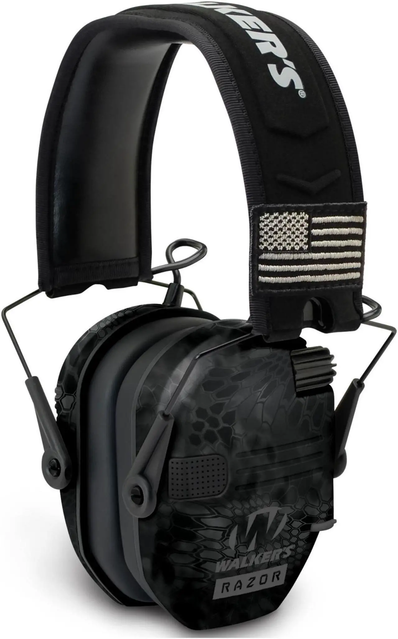 Alt view image 2 of 7 - Walker's Razor Slim Electronic Earmuff Patriot Series (Camo) and Glasses