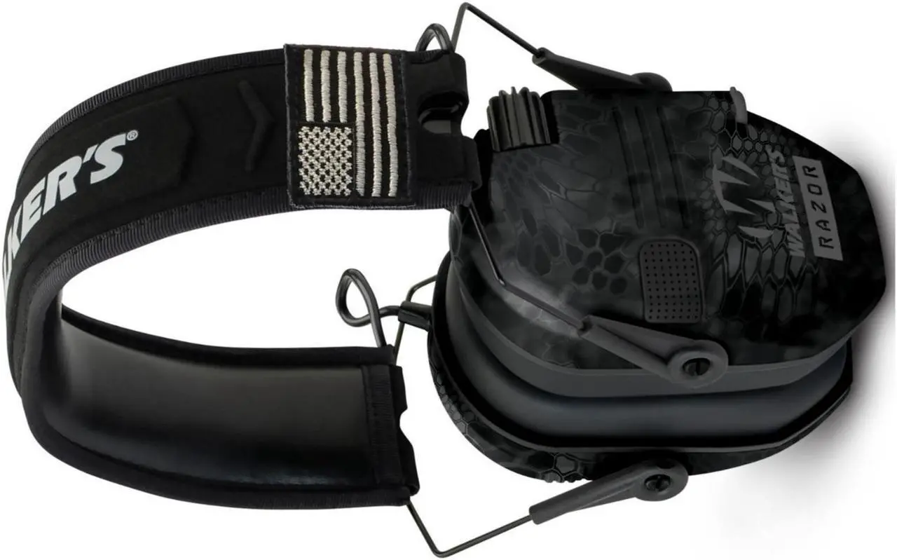 Alt view image 4 of 7 - Walker's Razor Slim Electronic Earmuff Patriot Series (Camo) and Glasses