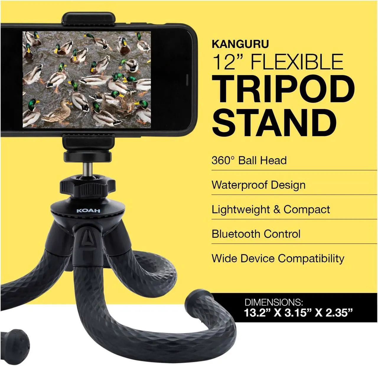 Alt view image 3 of 7 - Koah Kanguru 12in Flexible Waterproof Bluetooth iPhone/Android/GoPro/DSLR Tripod