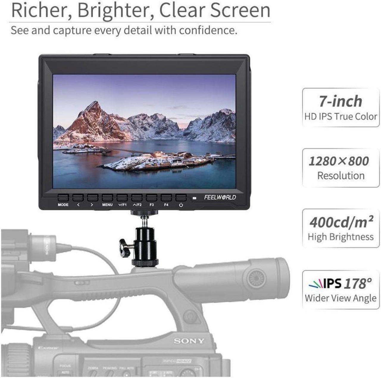 Alt view image 9 of 13 - FEELWORLD FW759 7 Inch DSLR Camera Field Monitor HD Video Assist Slim IPS 1280x800 4K HDMI 1080p with Sunshade