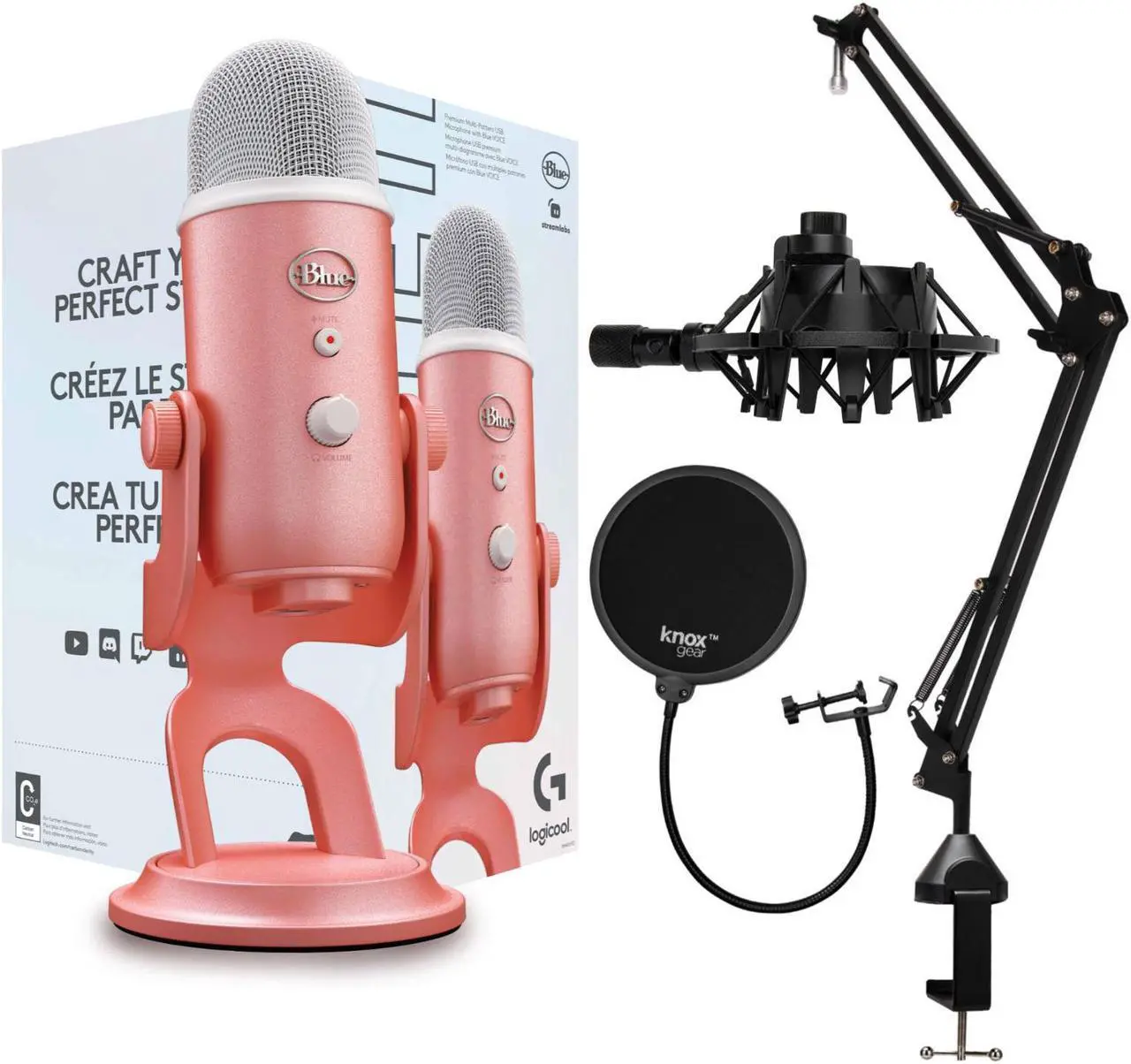 Main image of Blue Yeti Microphone (Pink Dawn) with Boom Arm Stand, Pop Filter and Shock Mount