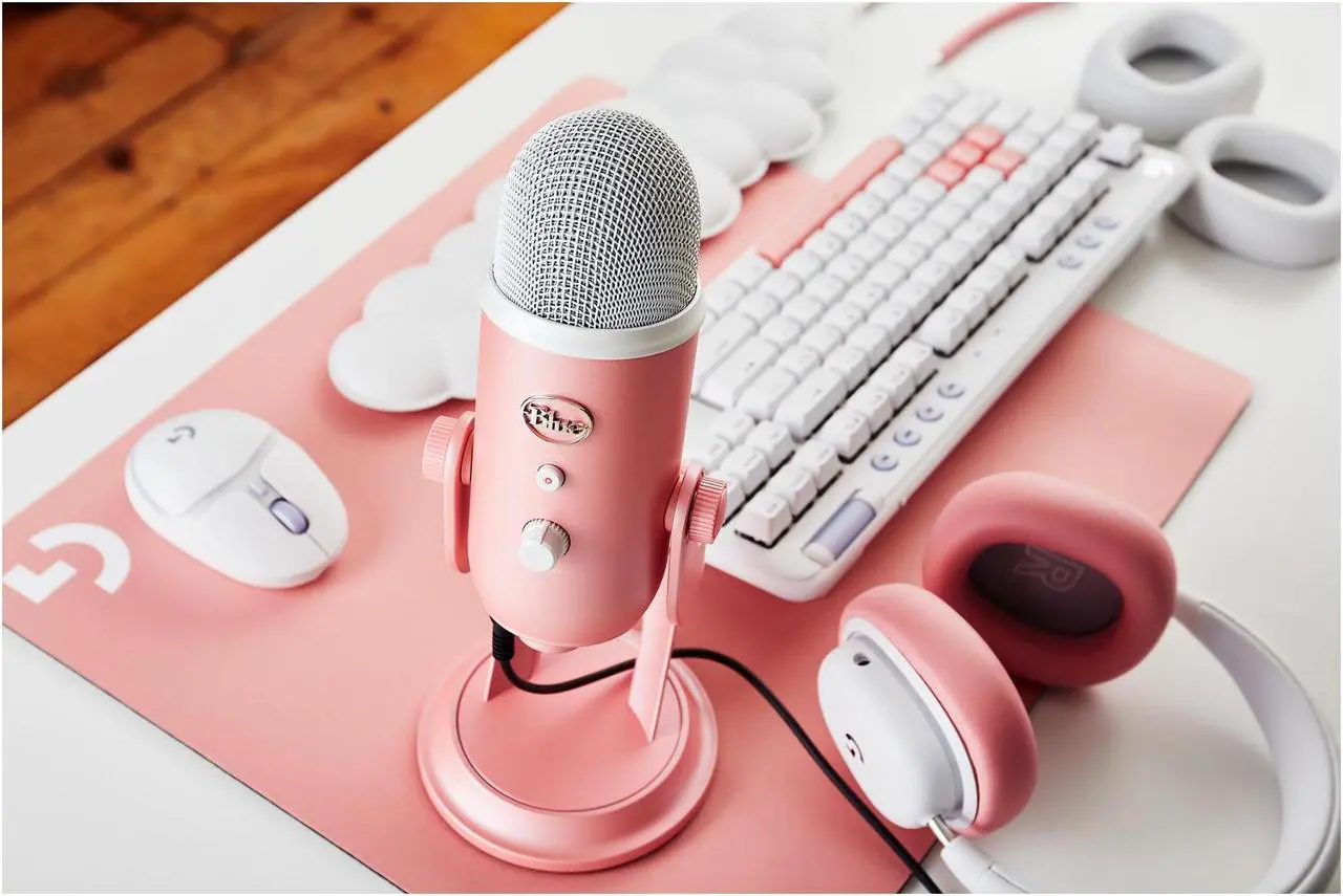 Alt view image 6 of 7 - Blue Yeti Microphone (Pink Dawn) with Boom Arm Stand, Pop Filter and Shock Mount