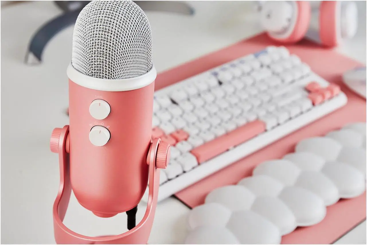 Alt view image 7 of 7 - Blue Yeti Microphone (Pink Dawn) with Boom Arm Stand, Pop Filter and Shock Mount