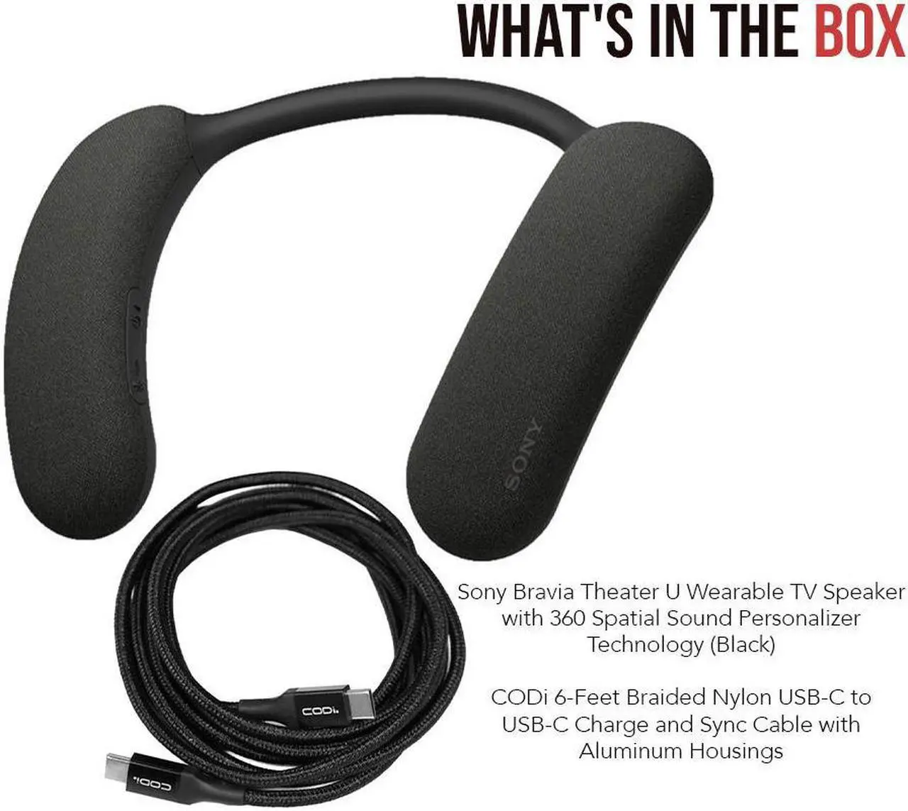 Alt view image 7 of 7 - Sony Bravia Theater U Wearable TV Speaker Black Bundle