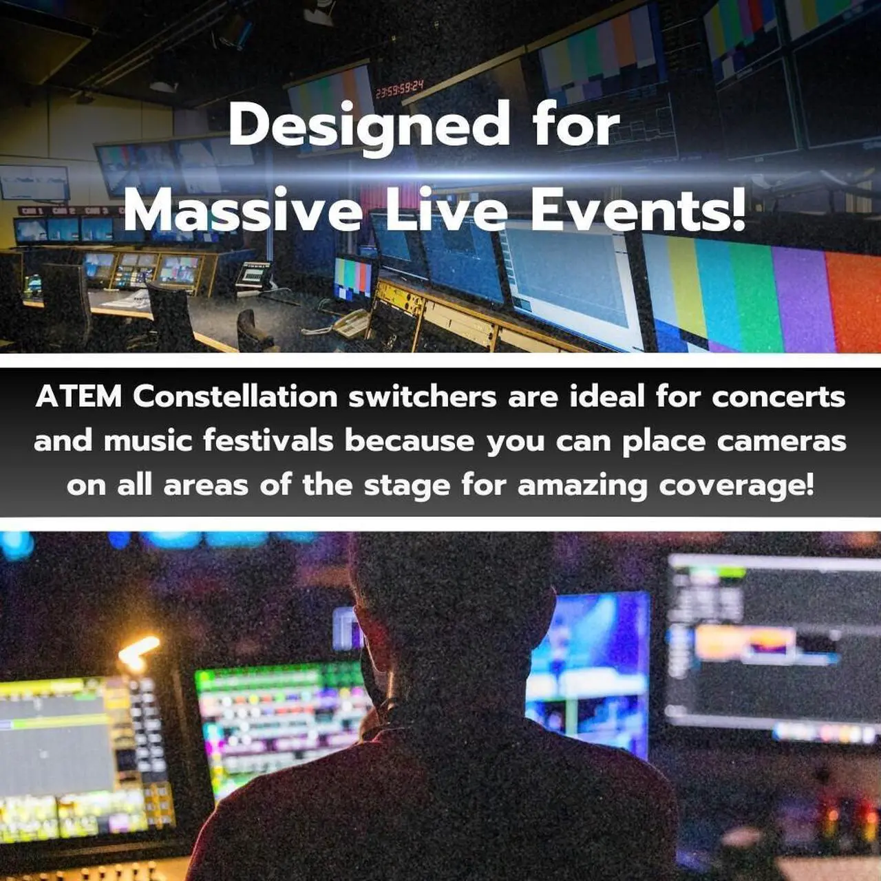 Alt view image 5 of 7 - Blackmagic Design ATEM 1 M/E Constellation 4K Live Production Switcher with Power Cord, Cat5e 10ft Black Patch Cable, SDI Cables, fastening Cable Ties, and 25' XLR Cable bundle