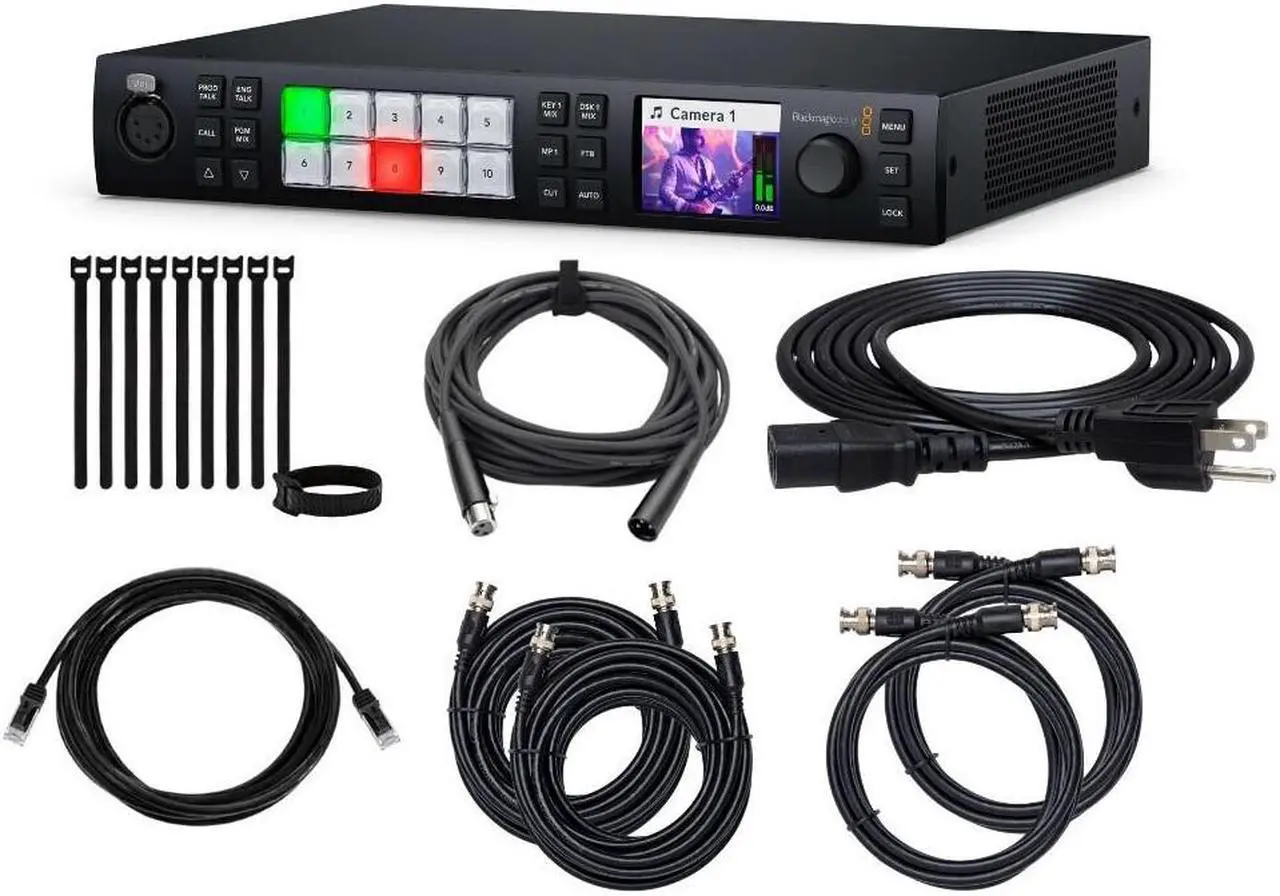 Main image of Blackmagic Design ATEM 1 M/E Constellation 4K Live Production Switcher with Power Cord, Cat5e 10ft Black Patch Cable, SDI Cables, fastening Cable Ties, and 25' XLR Cable bundle