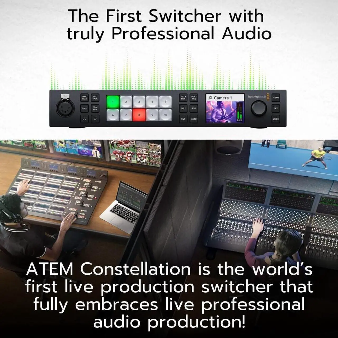 Alt view image 4 of 7 - Blackmagic Design ATEM 1 M/E Constellation 4K Live Production Switcher with Power Cord, Cat5e 10ft Black Patch Cable, SDI Cables, fastening Cable Ties, and 25' XLR Cable bundle