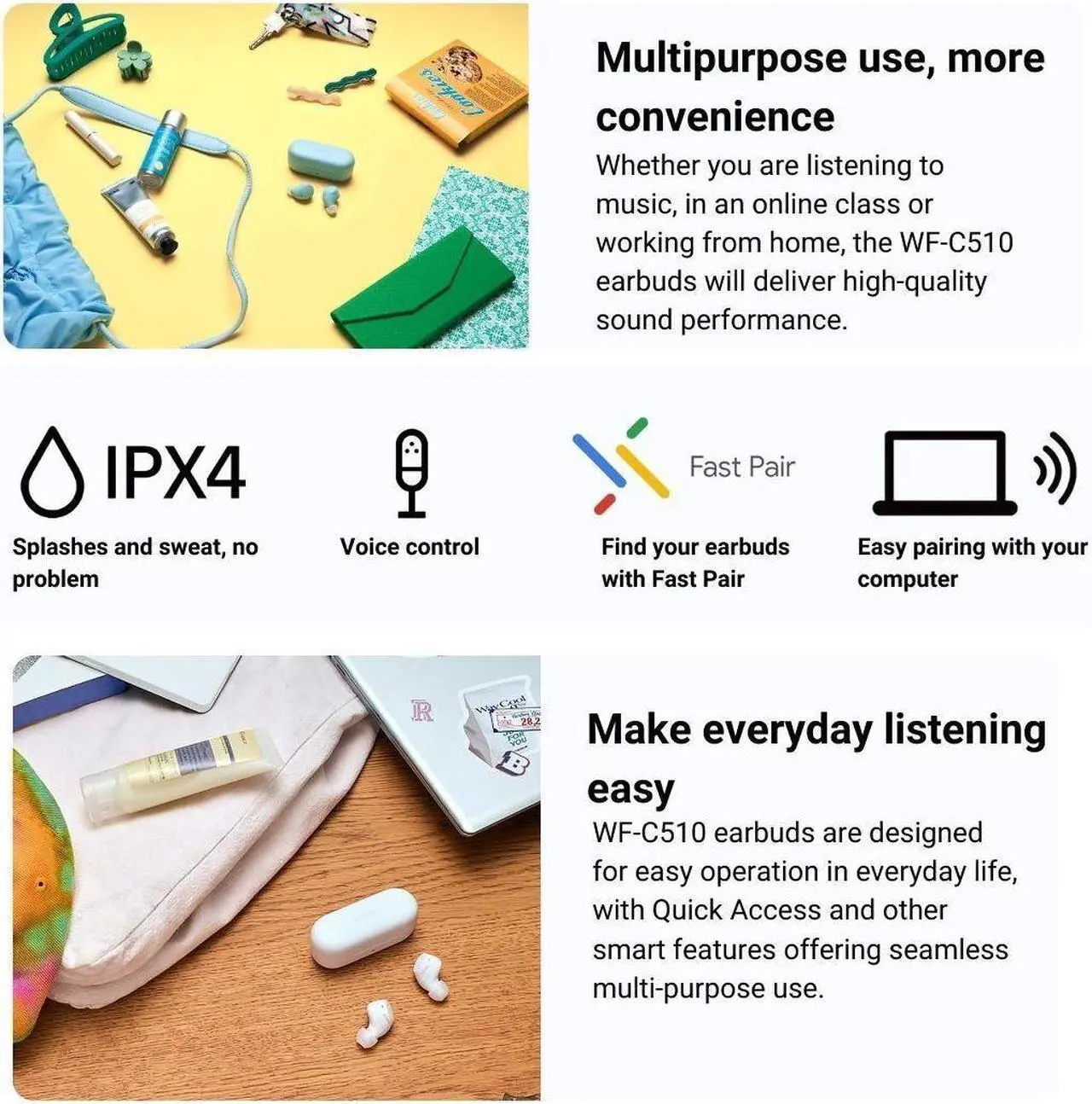 Alt view image 4 of 6 - Sony WF C510 Truly Wireless Black Earbuds with Earbud Replacement Tips Bundle