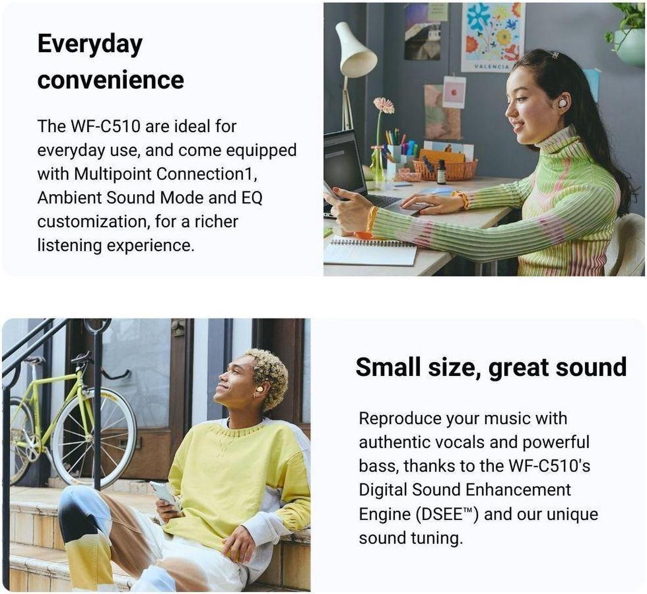 Alt view image 3 of 6 - Sony WF C510 Truly Wireless Black Earbuds with Earphone Storage Case Bundle