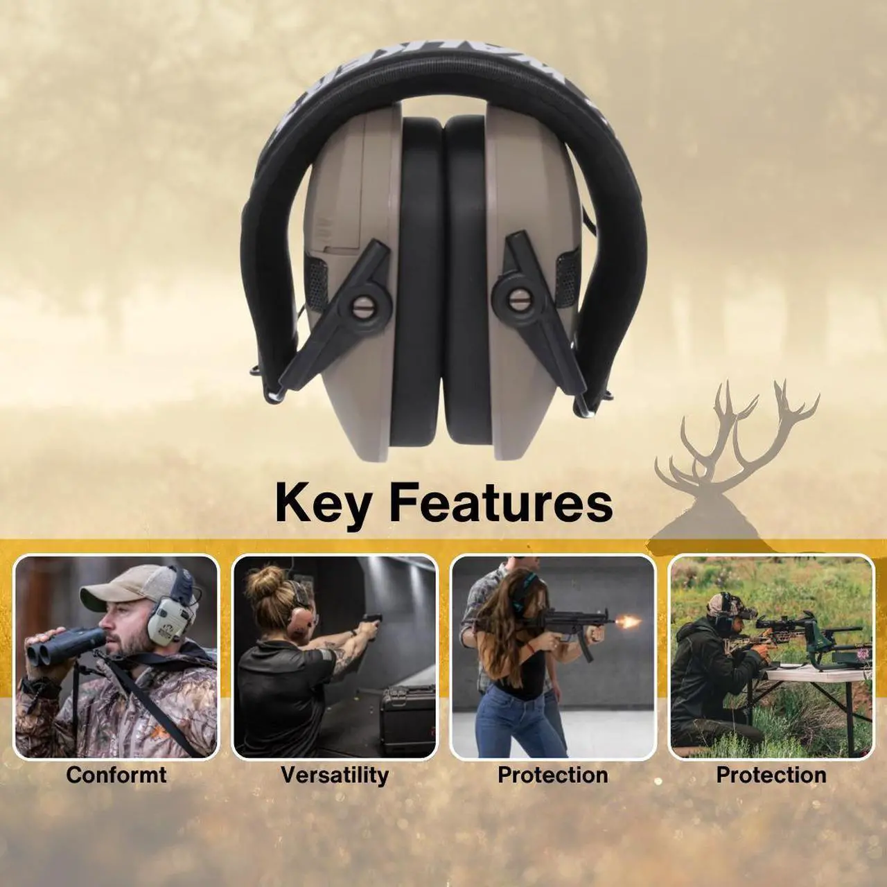 Alt view image 5 of 6 - Walkers Razor Slim Quad Electronic Earmuffs with Bluetooth Technology (FDE) with Hearing Protection Case