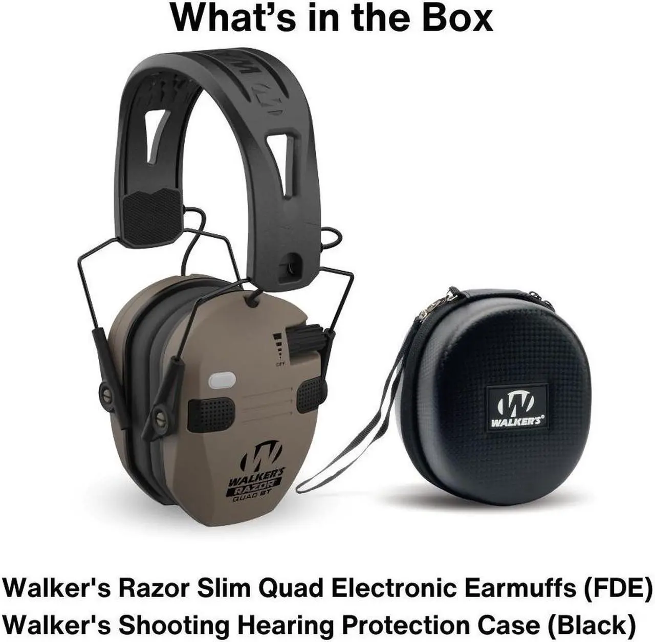 Alt view image 6 of 6 - Walkers Razor Slim Quad Electronic Earmuffs with Bluetooth Technology (FDE) with Hearing Protection Case