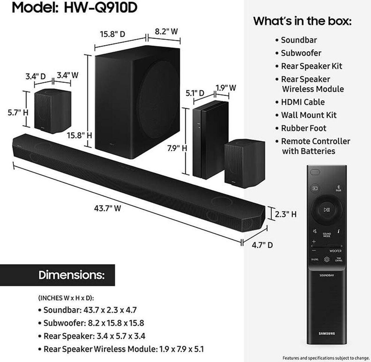 Alt view image 2 of 7 - Samsung Q Series HW Q910D True Dolby Atmos Black Soundbar and Rear Speakers
