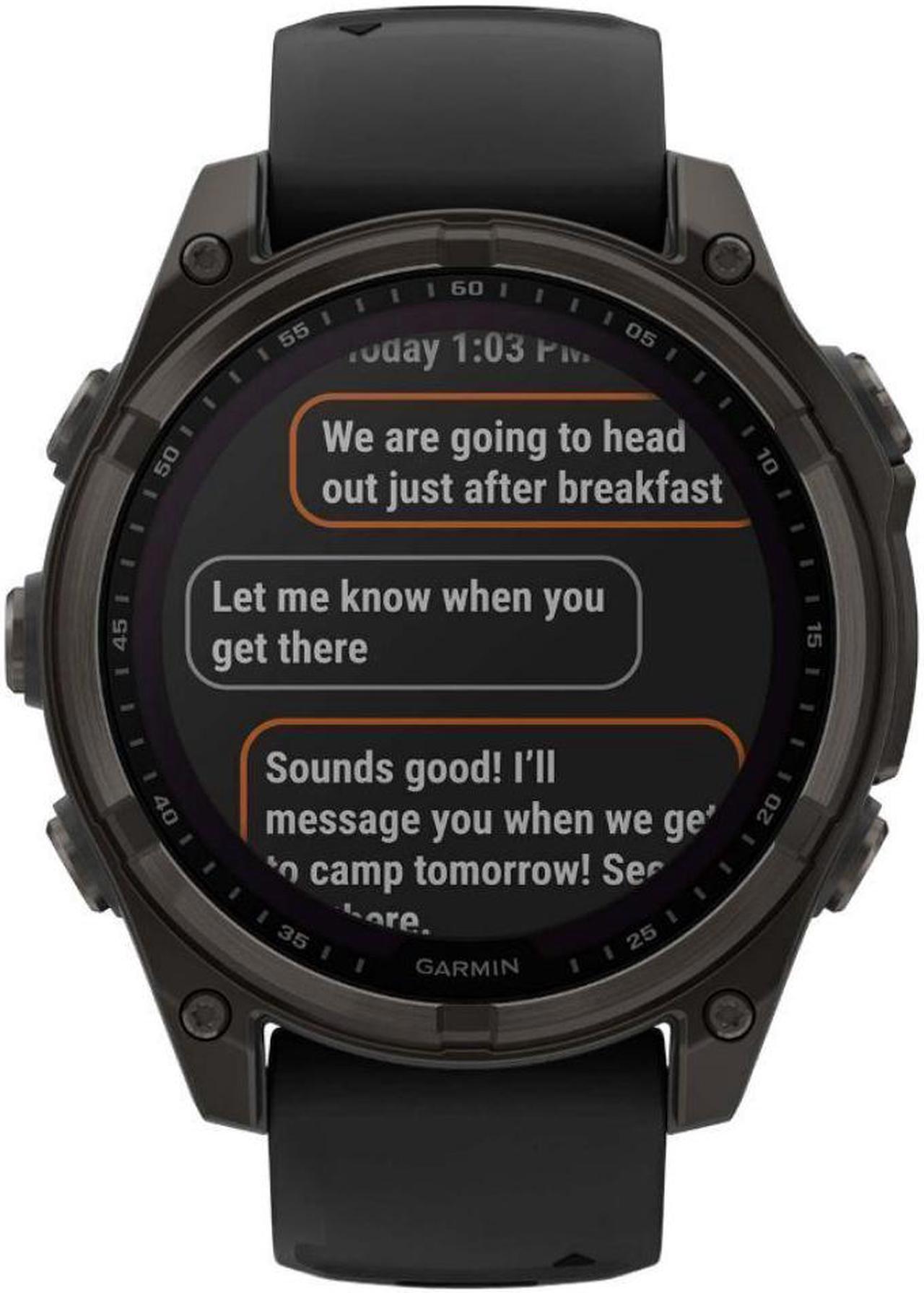 Alt view image 4 of 15 - Garmin fnix® 8 - 47 mm, Solar, AMOLED, Sapphire, Premium Multisport GPS Smartwatch, Long-Lasting Battery Life, Dive-Rated, Built-in LED Flashlight, Carbon Gray DLC Titanium with Pebble Gray Band