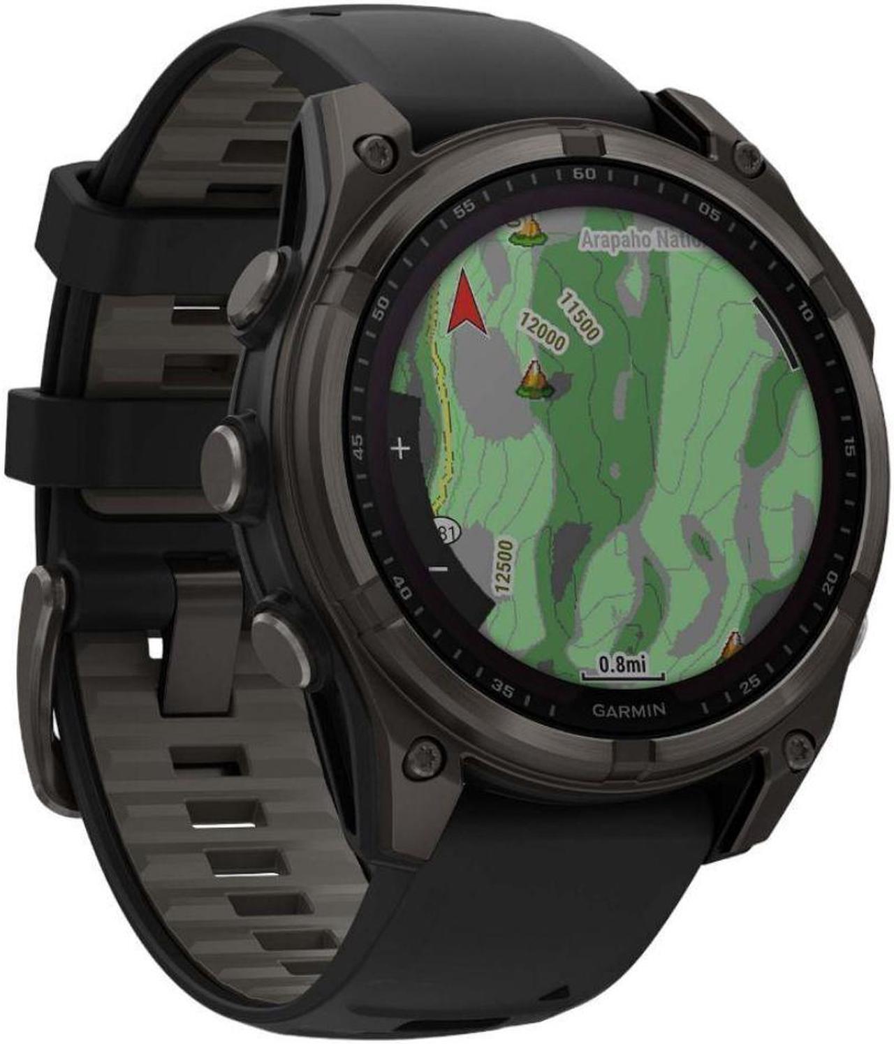 Alt view image 5 of 15 - Garmin fnix® 8 - 47 mm, Solar, AMOLED, Sapphire, Premium Multisport GPS Smartwatch, Long-Lasting Battery Life, Dive-Rated, Built-in LED Flashlight, Carbon Gray DLC Titanium with Pebble Gray Band