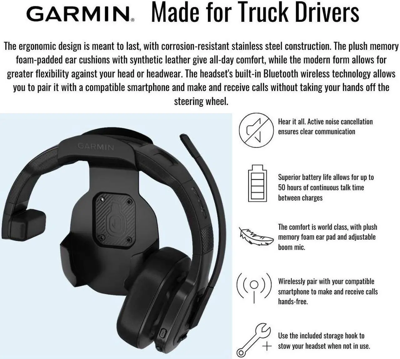 Alt view image 4 of 7 - Garmin dezl Ergonomic Headset 110 for Truckers Black Single Ear Bundle