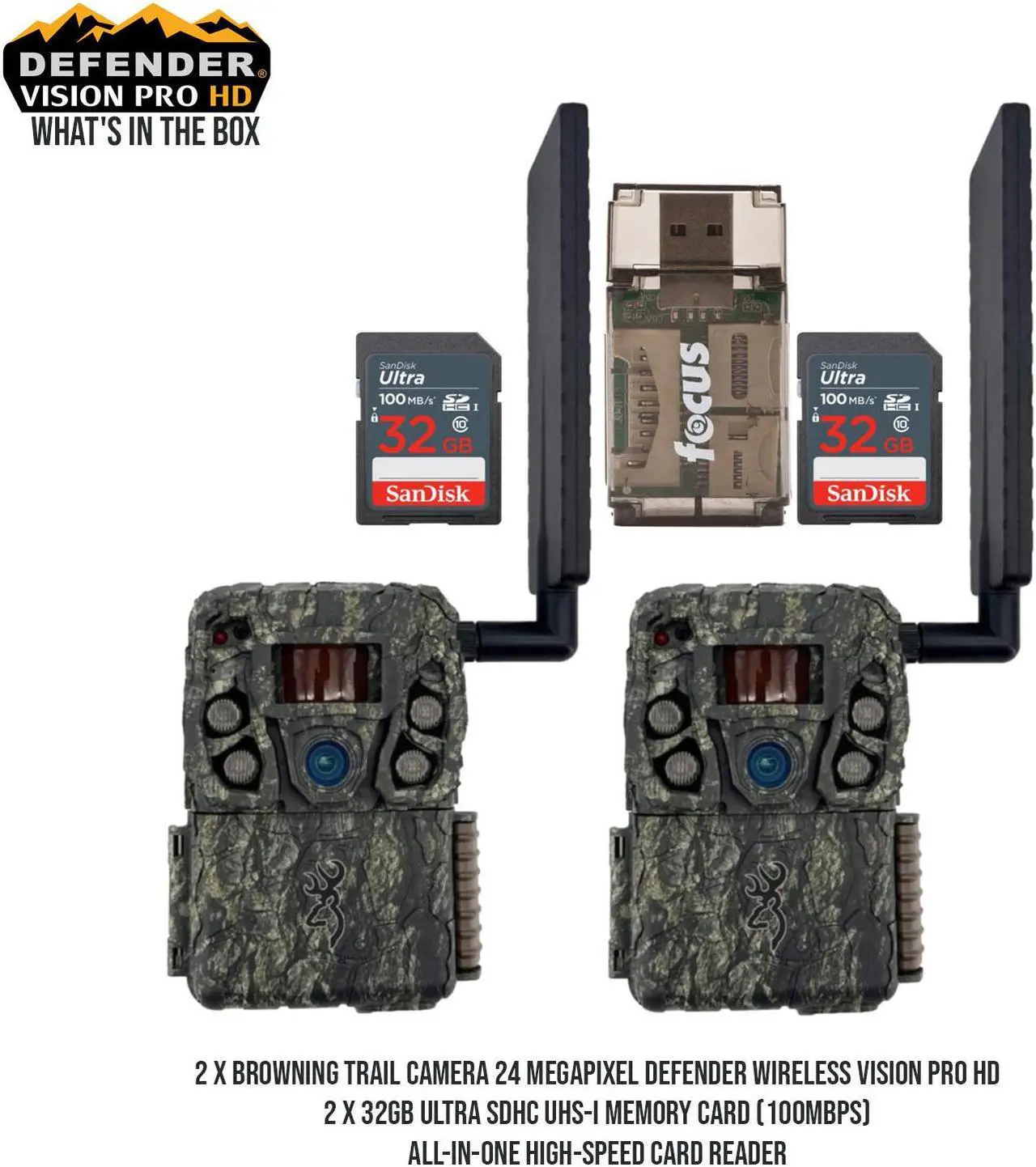Alt view image 7 of 7 - Browning Trail Camera-Defender Wireless Vision Pro HD w/ 32 GB Memory Cards and Card Reader 2 Pack