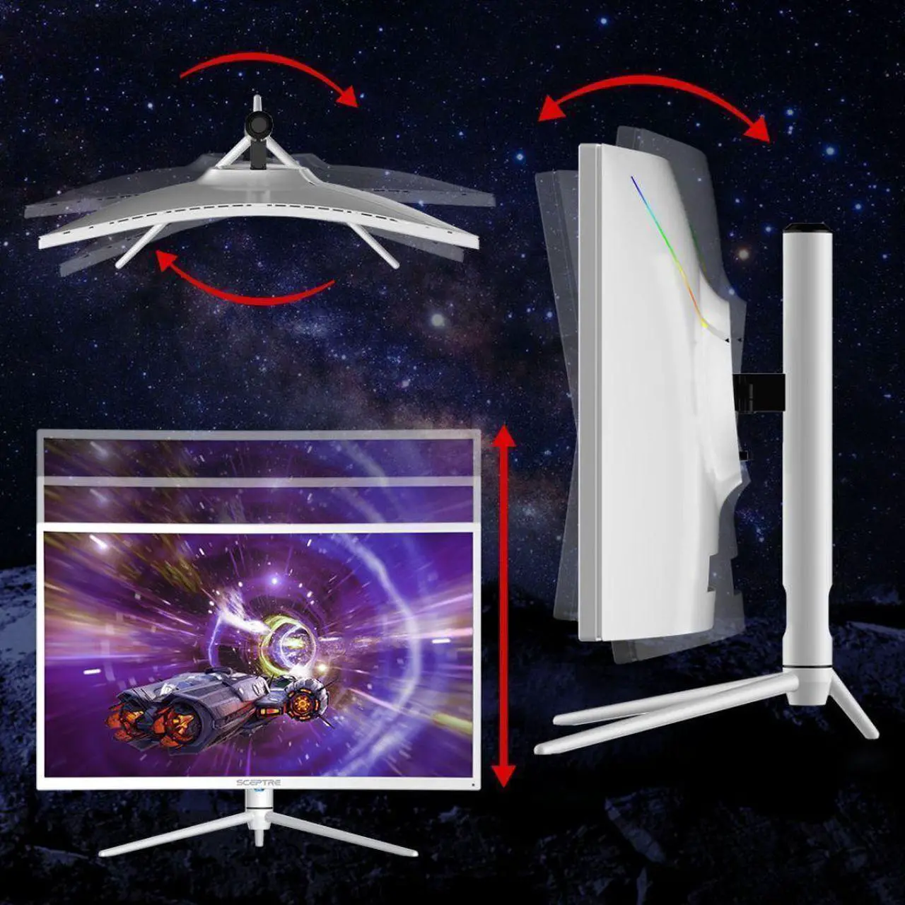 Alt view image 9 of 12 - Sceptre Curved 32-inch QHD Gaming Monitor 2560 x 1440 up to 165Hz 144Hz 1ms HDR1000 99% sRGB, Light Sensor Height Adjustable DP HDMI USB Type C 3.1 Build-in Speakers Nebula White (C325B-QWN168W)