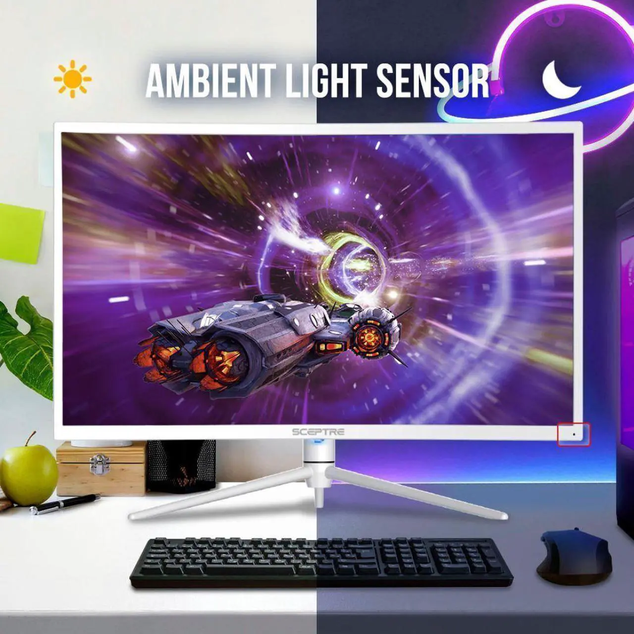 Alt view image 12 of 12 - Sceptre Curved 32-inch QHD Gaming Monitor 2560 x 1440 up to 165Hz 144Hz 1ms HDR1000 99% sRGB, Light Sensor Height Adjustable DP HDMI USB Type C 3.1 Build-in Speakers Nebula White (C325B-QWN168W)