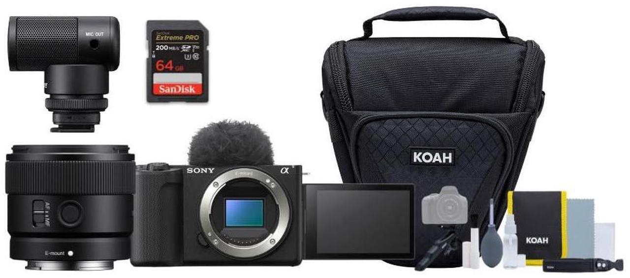 Main image of Sony Alpha ZV-E10 II Content Creators Camera Body (Black) Bundle with Sony Ultra Wide Angle Prime Lens, Vlogger Shotgun Microphone, Holster Camera Case, and 64GBSDXC UHS-I Memory Card (5 Items)