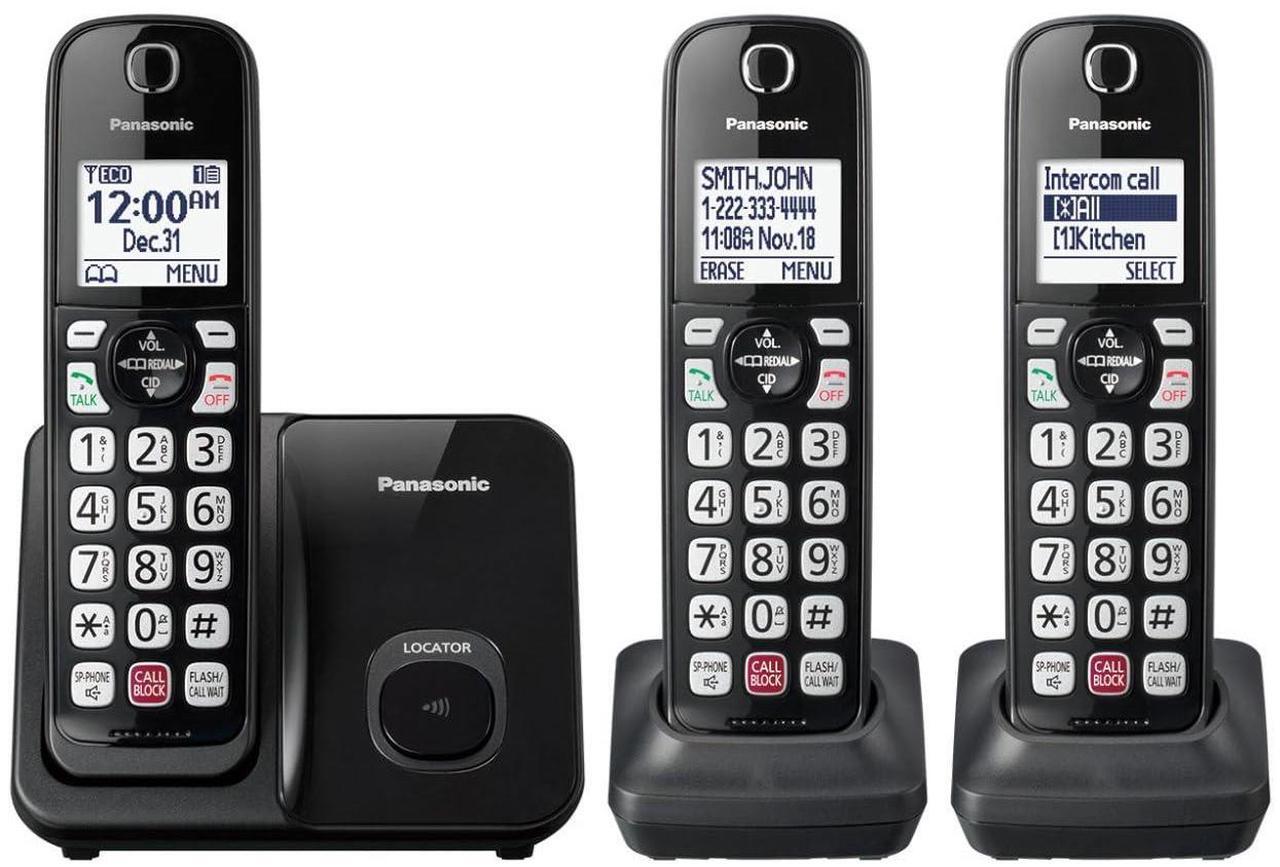 Main image of Panasonic 3x Handsets Dect 6.0 Expandable System Cordless Phone with Advanced Call Block, Bilingual Caller ID & Easy to Read Display (Black)