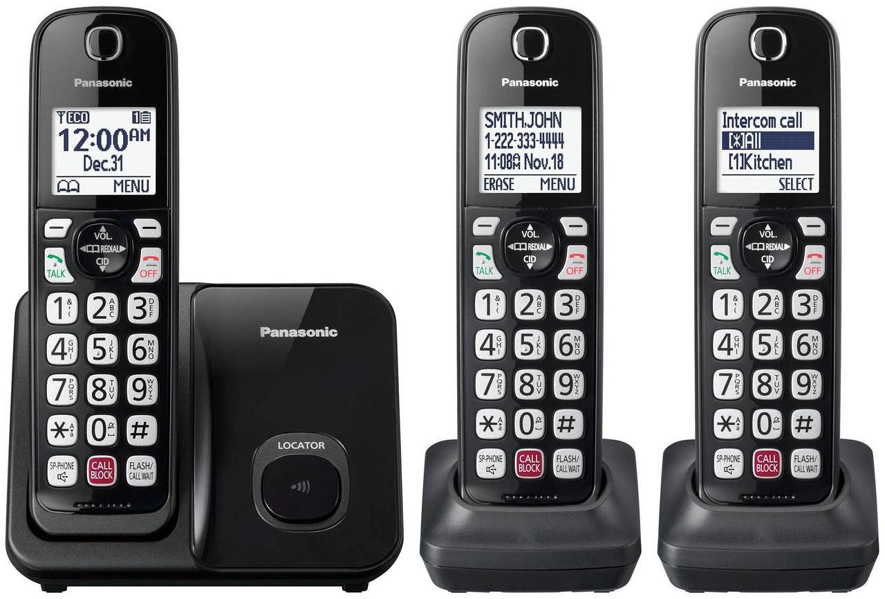 Alt view image 5 of 7 - Panasonic 3x Handsets Dect 6.0 Expandable System Cordless Phone with Advanced Call Block, Bilingual Caller ID & Easy to Read Display (Black)