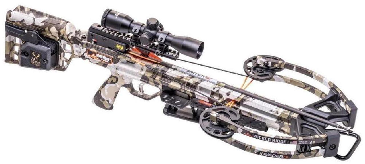 Alt view image 3 of 7 - TenPoint Invader M1 Wicked Ridge Compact Profile Crossbow with Built-In ACUdraw Cocking Device and Pro-View 400 Scope (Peak XT)