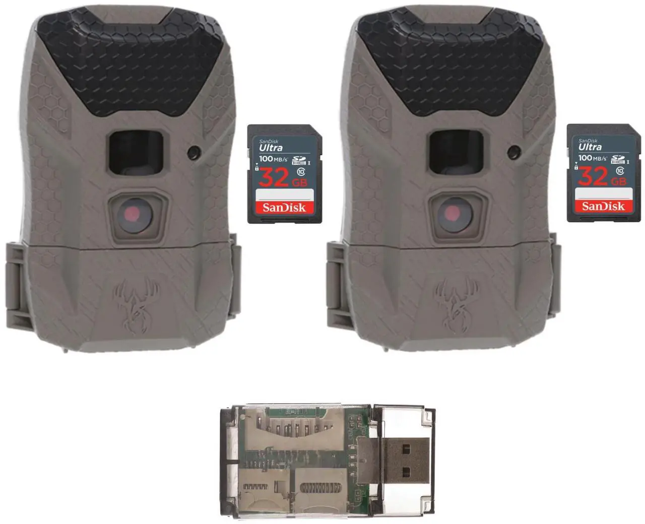 Main image of Wildgame Innovations Wraith 2.0 Trail Camera (2-Pack) Bundle with 32GB Ultra SDHC UHS-I Memory Card (2-Pack) and 4-in-1 USB Card Reader (5 Items)