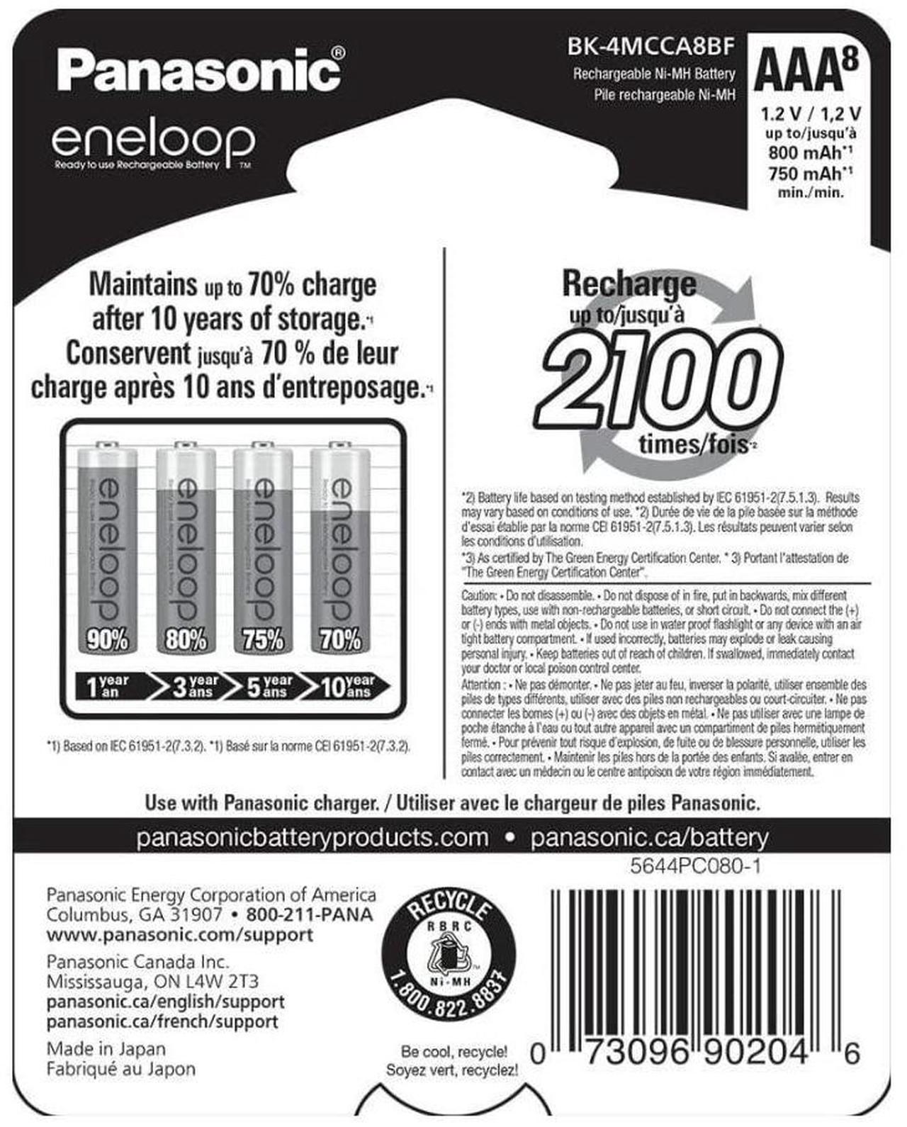Alt view image 3 of 8 - Panasonic BK-4MCCA8BA eneloop AAA 2100 Cycle Ni-MH Pre-Charged Rechargeable Batteries, 8 Pack