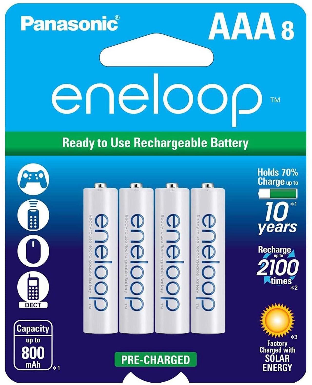 Alt view image 2 of 8 - Panasonic BK-4MCCA8BA eneloop AAA 2100 Cycle Ni-MH Pre-Charged Rechargeable Batteries, 8 Pack