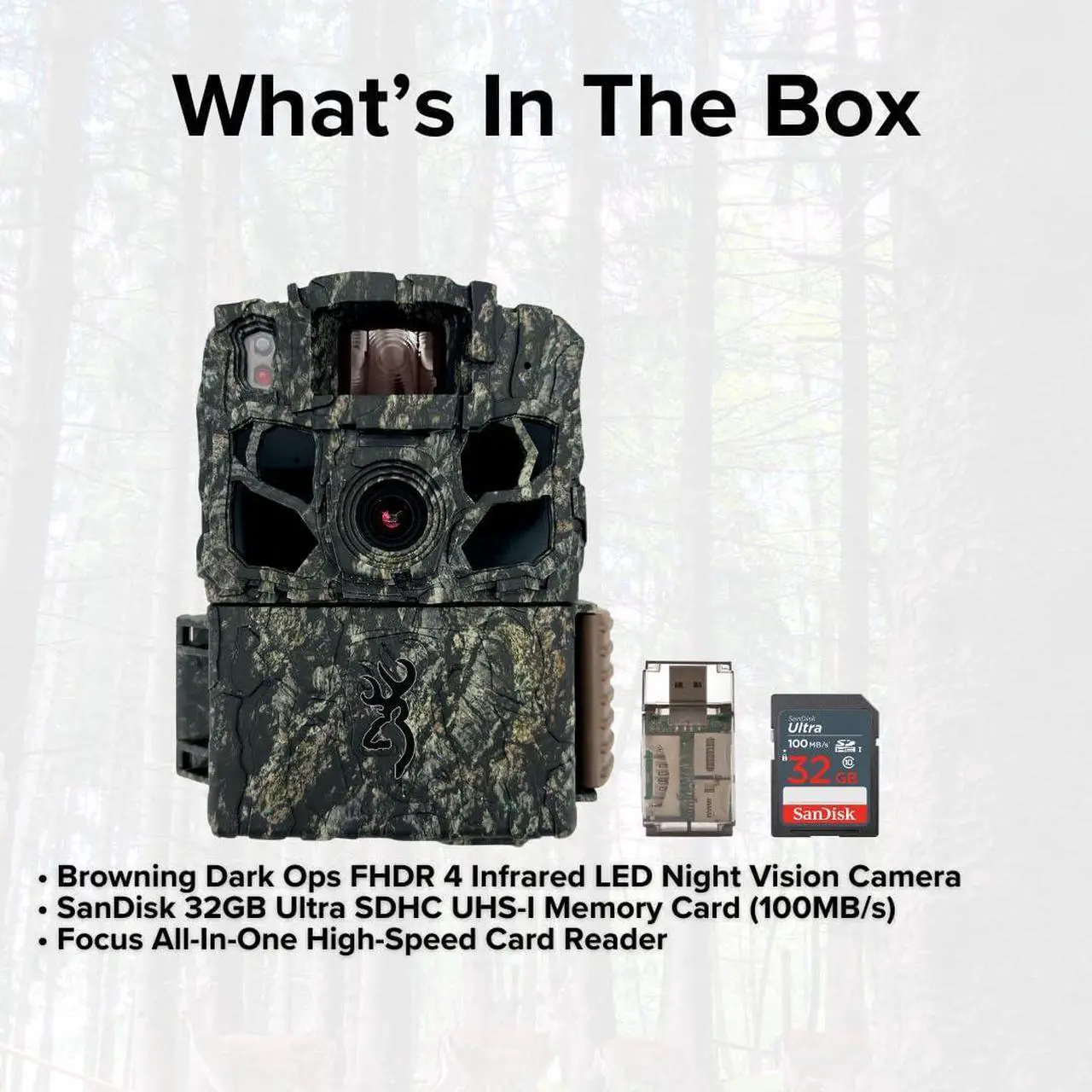 Alt view image 7 of 7 - Browning Trail Cameras Dark Ops FHDR 26MP 4 Infrared LED Night Vision Camera Bundle with 32GB Memory Card and All-In-One High-Speed Card Reader (3 Items)