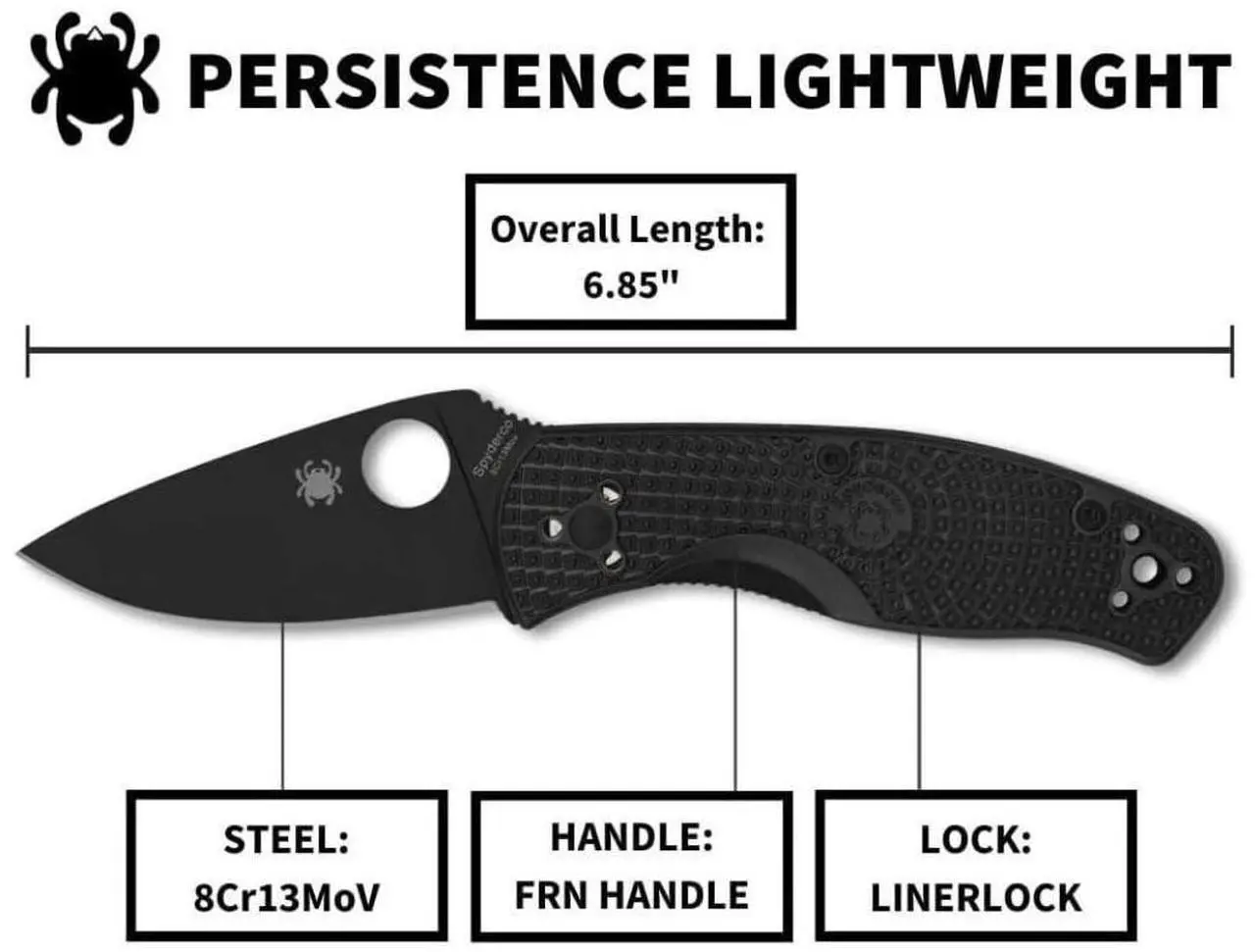 Alt view image 6 of 7 - Spyderco Persistence Lightweight 6.85-Inch PlainEdge Pocket Knife with 8Cr13MoV Steel Blade and FRN Handle (Black)
