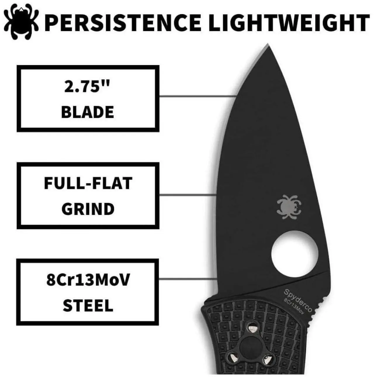 Alt view image 4 of 7 - Spyderco Persistence Lightweight 6.85-Inch PlainEdge Pocket Knife with 8Cr13MoV Steel Blade and FRN Handle (Black)