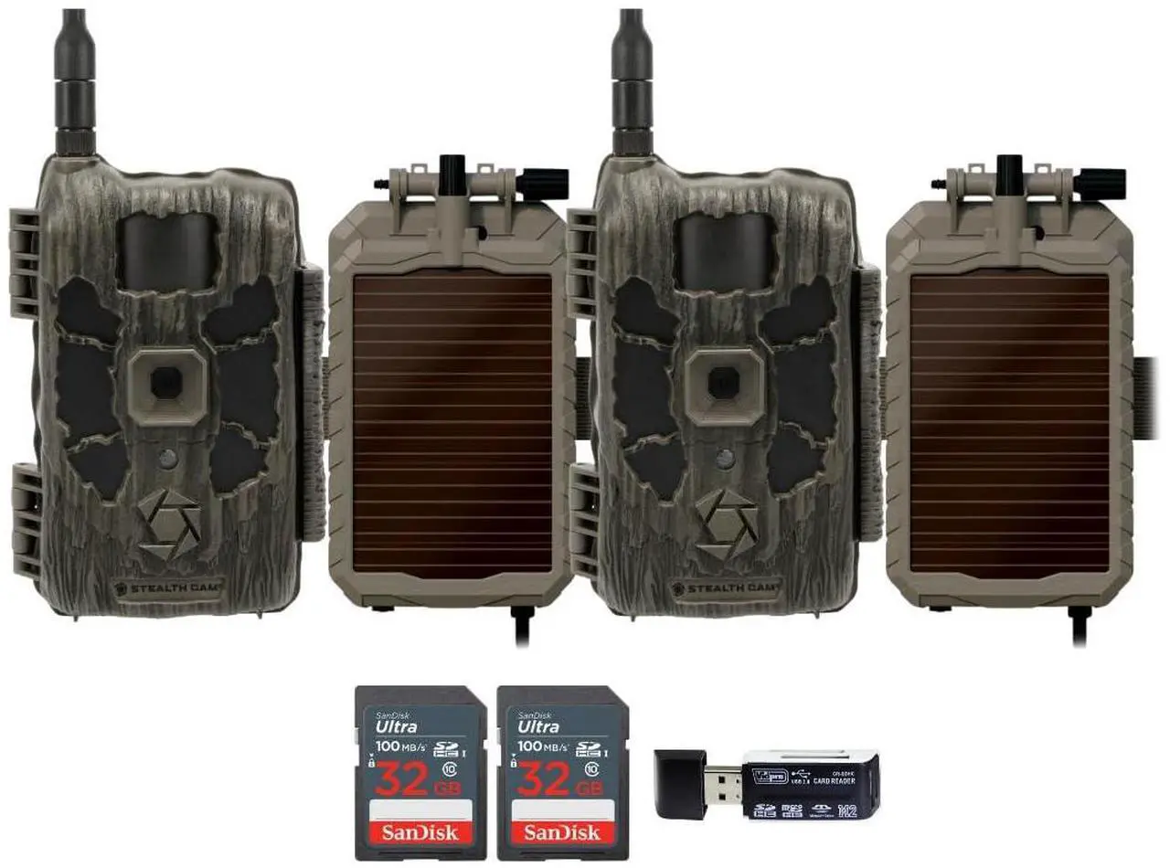 Main image of Stealth Cam 40MP Deceptor Max Cellular Trail Camera with 0.4-Second Trigger Speed (2-Pack) Bundle with 5000mAh Solar Battery (2-Pack), Card Reader, and 32GB Memory Card (2-Pack) (6 Items)