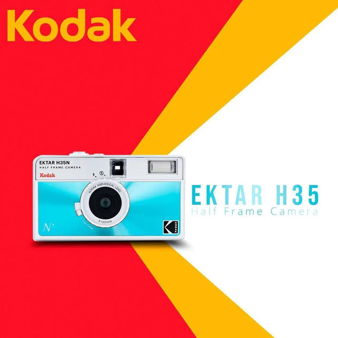 Alt view image 2 of 7 - Kodak Ektar H35N 35mm Half Frame Film Camera with Star Filter and Tripod Support (Glazed Blue) Bundle with Black and White 35mm Roll Film (36 Exposures) (2-Pack) and Case (Black) (4 Items)