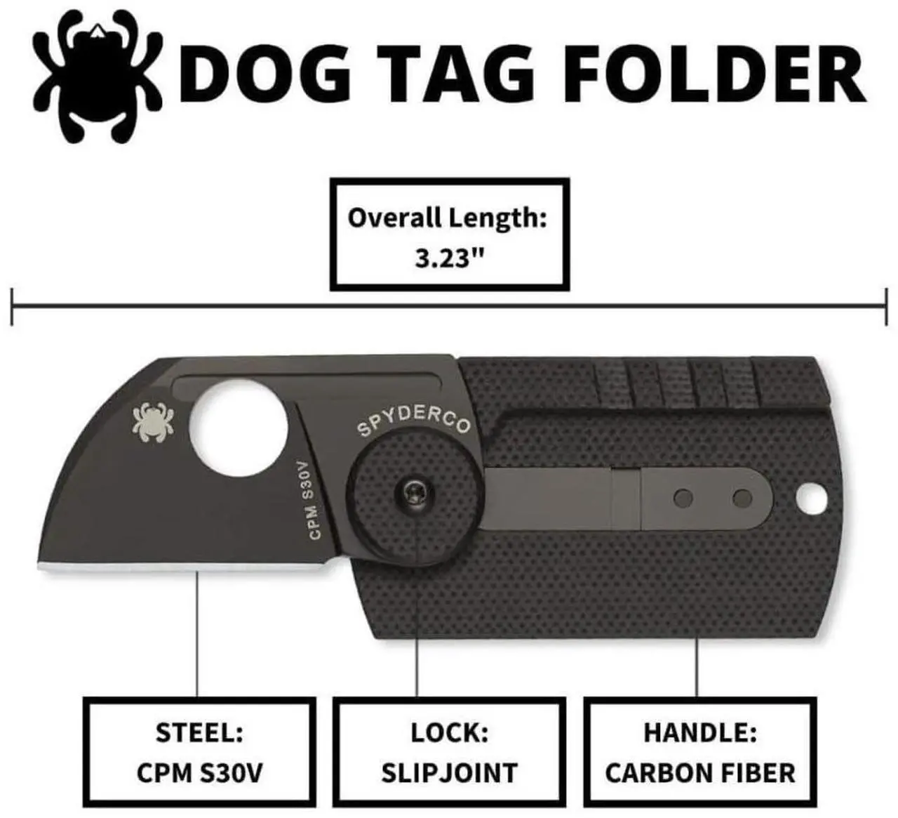 Alt view image 5 of 7 - Spyderco Dog Tag Non-Locking Folding Knife with 1.23-Inch CPM S30V Steel Blade and Carbon Fiber Handle (Black)