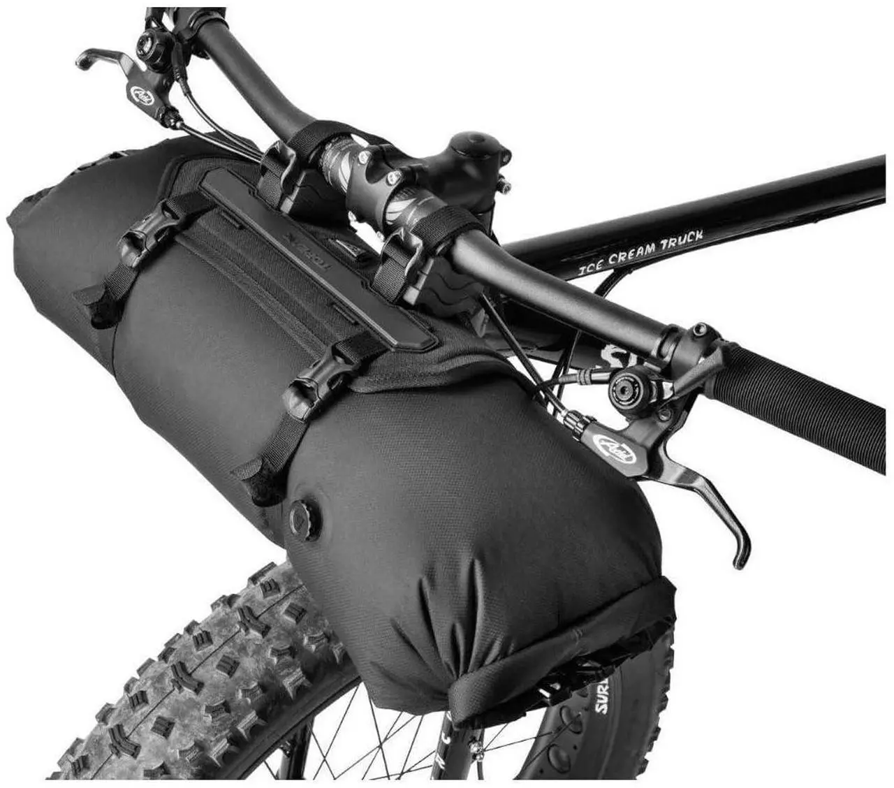 Alt view image 3 of 7 - Topeak FrontLoader 8-Liter Capacity Water Resistant Bikepacking Bag with Outer Support Harness and Head Tube Strap (Black)