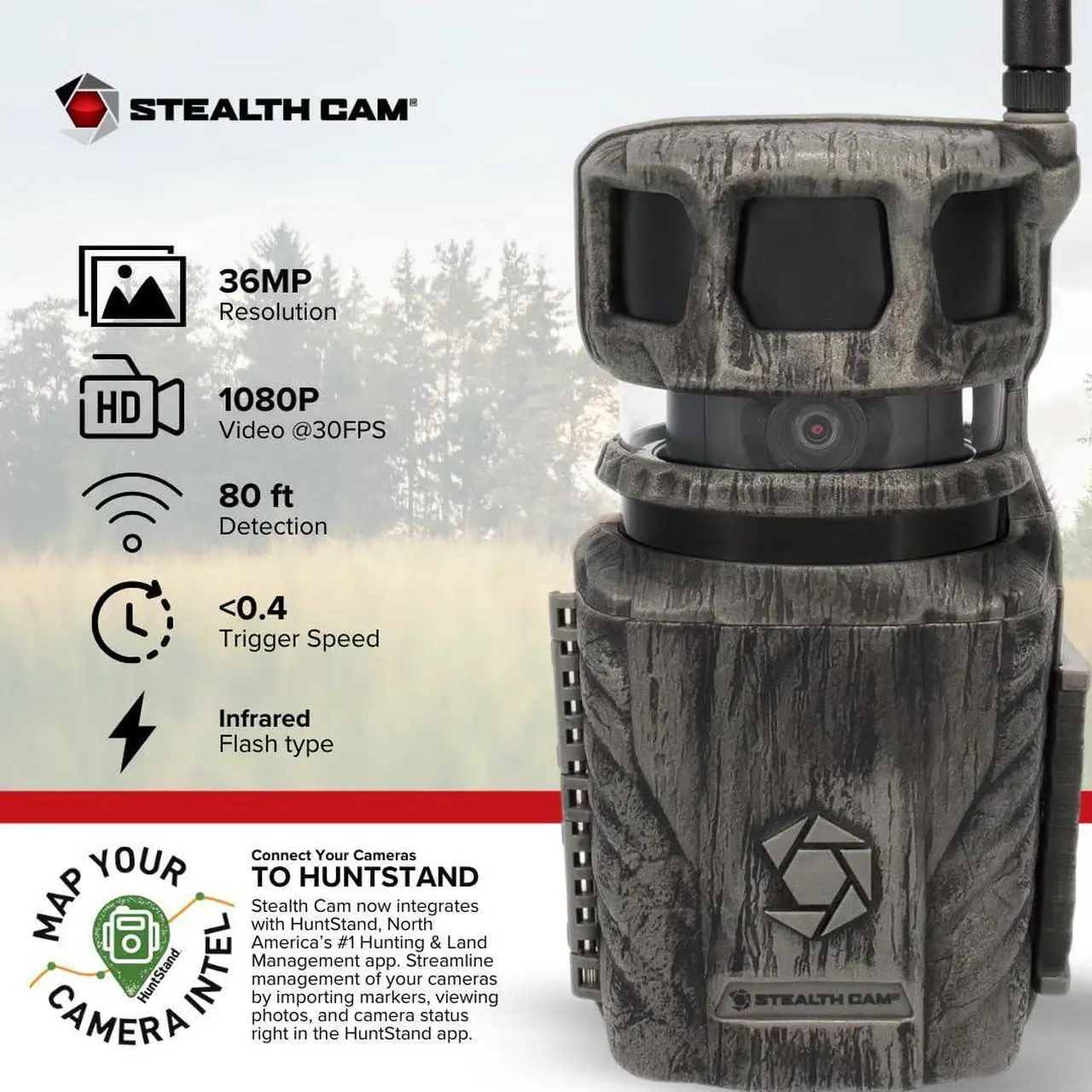 Alt view image 3 of 7 - Stealth Cam Revolver 36MP 360-Degree Cellular Trail Camera Bundle with FieldMax 3000 mAh Solar Battery Pack, Adjustable Multi-Pivot Mounting Post, 32GB Memory Card, and SD Card Reader (5 Items)