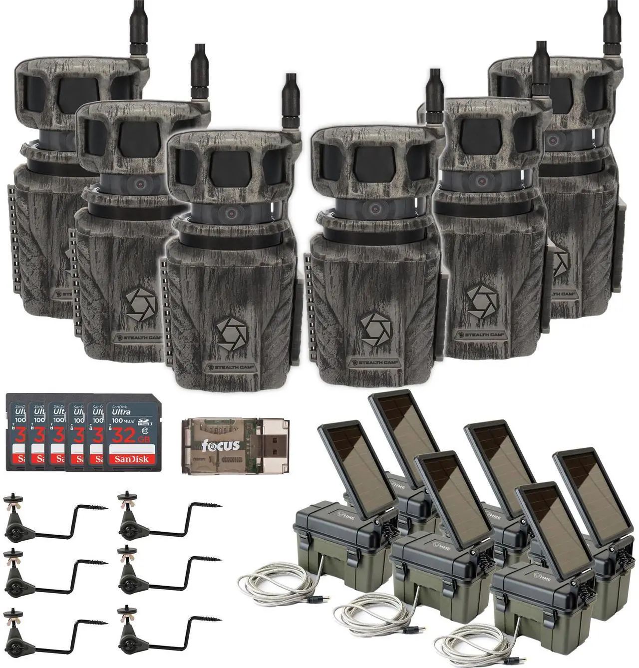 Main image of Stealth Cam Revolver 36MP 360-Degree Cellular Trail Camera with 1/4-Inch Threaded Mount (6-Pack) Bundle with Camera Power Pack (6-Pack), Holder (6-Pack), Memory Card (6-Pack) and Reader (37 Items)