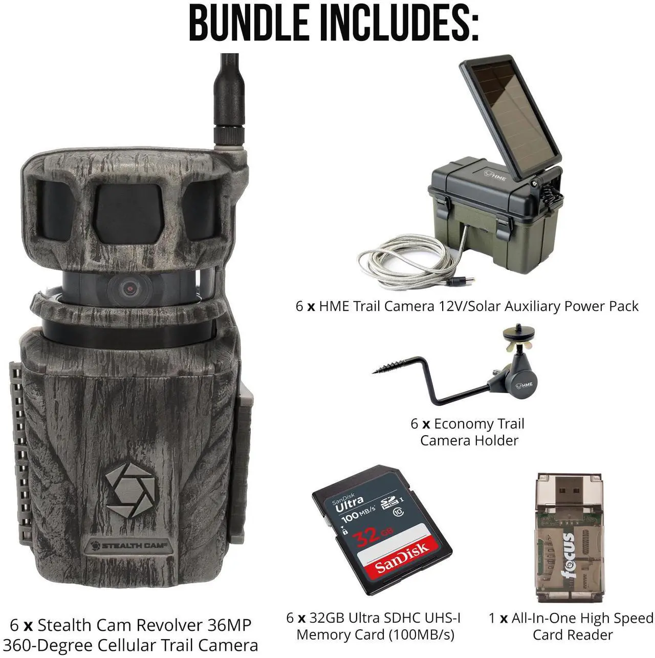 Alt view image 6 of 7 - Stealth Cam Revolver 36MP 360-Degree Cellular Trail Camera with 1/4-Inch Threaded Mount (6-Pack) Bundle with Camera Power Pack (6-Pack), Holder (6-Pack), Memory Card (6-Pack) and Reader (37 Items)