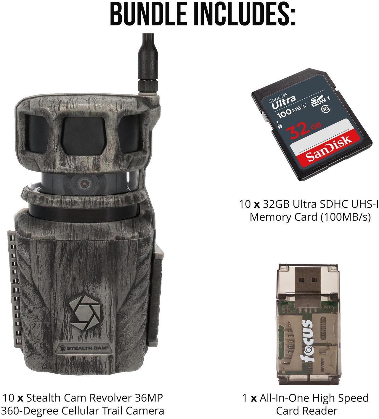 Alt view image 5 of 6 - Stealth Cam Revolver 36MP 360 Degree Cellular Trail Camera 10-Pack with Ten 32GB Memory Cards and a Card Reader (20 Items)