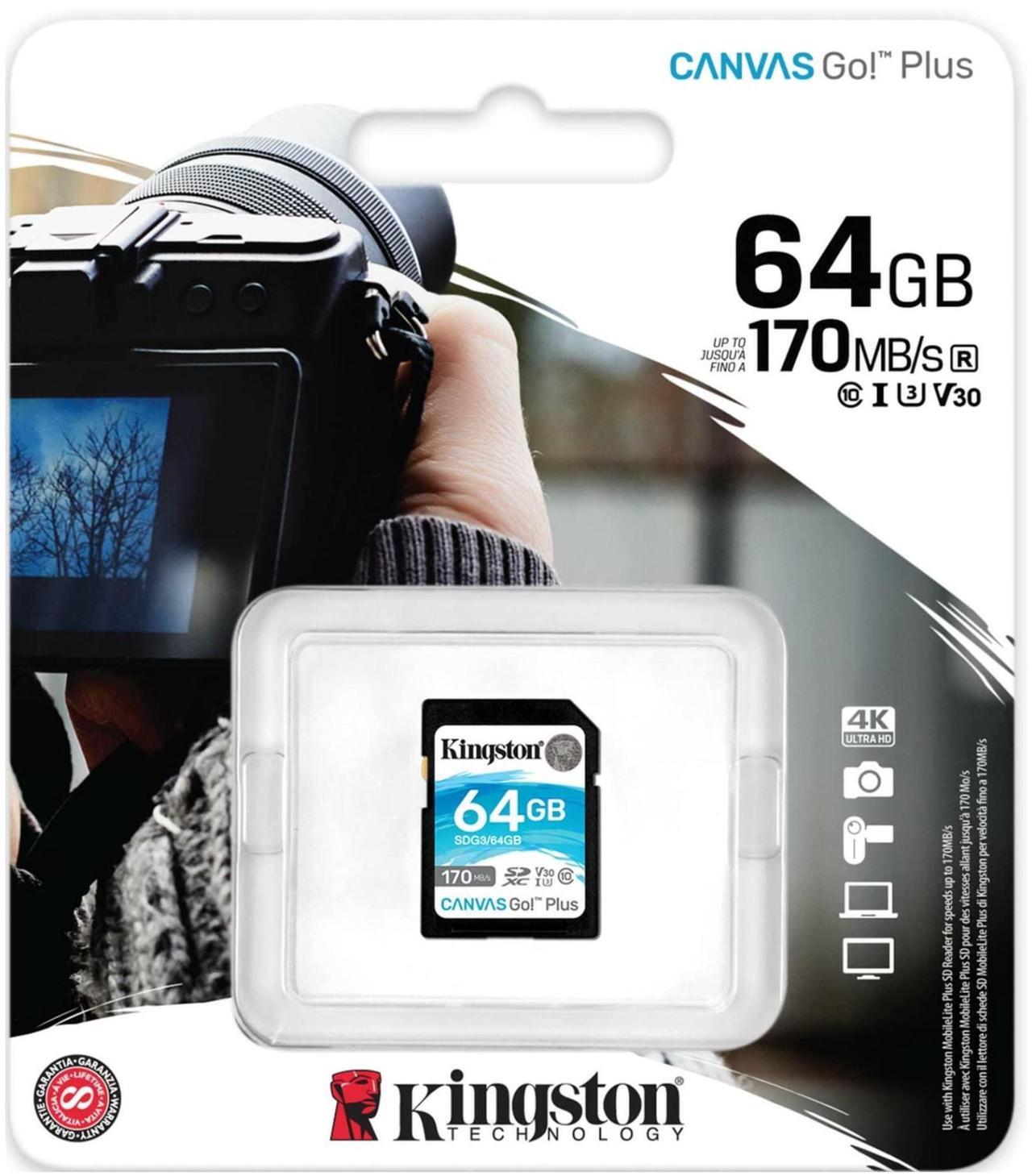Alt view image 5 of 5 - Kingston 64GB SDXC Canvas Go Plus 170MB/s Read Memory Card (SDG3/64GB, 4-Pack) Bundle with High Speed USB Card Reader (5 Items)