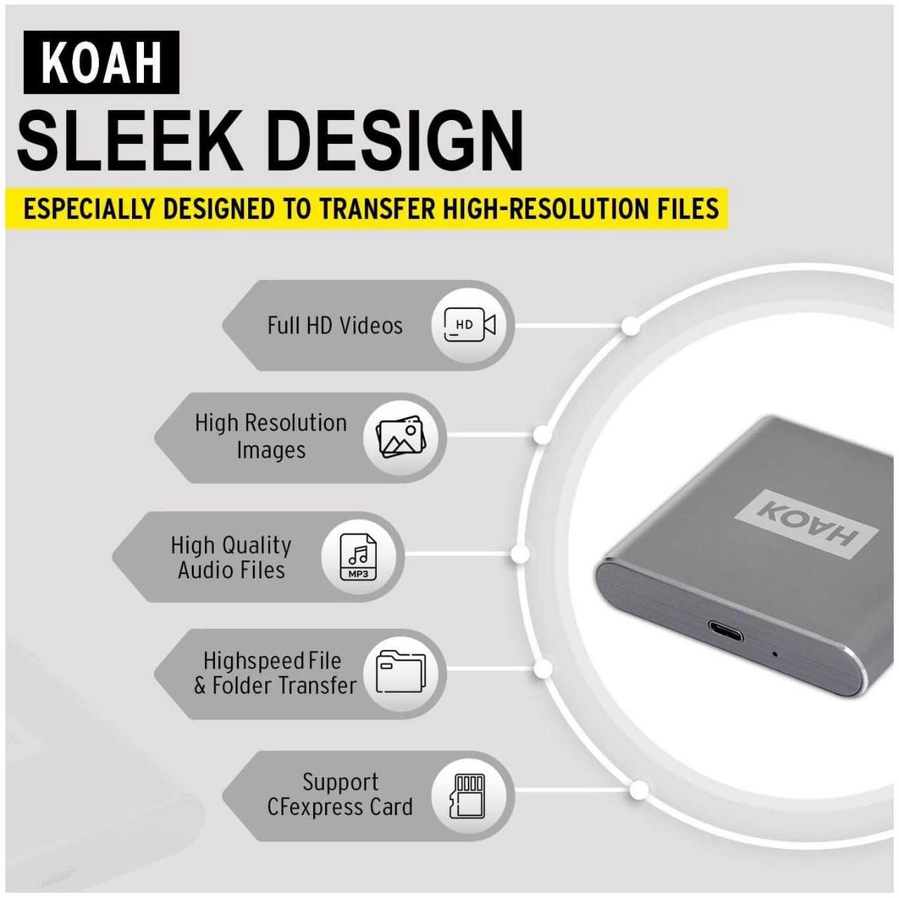 Alt view image 3 of 7 - Koah Pro USB 3.2 Type-C Connector 10Gbps CFexpress Type B Card Reader with 2 Cables