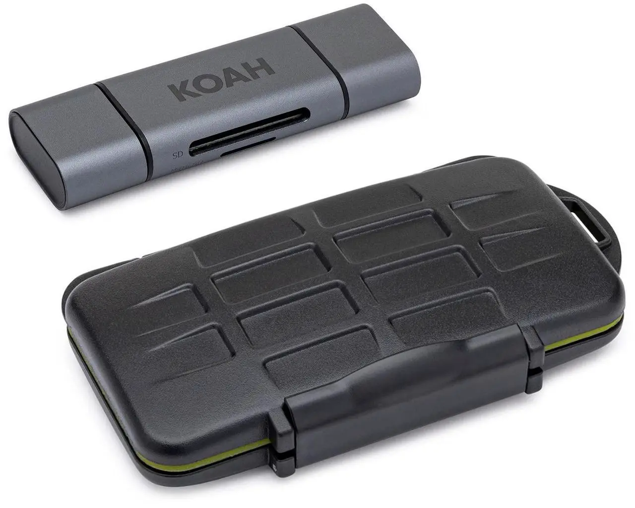 Main image of Koah Pro 2-in-1 Aluminum Shell OTG Dual Slot SD Card Reader and Rugged Memory Storage Carrying Case