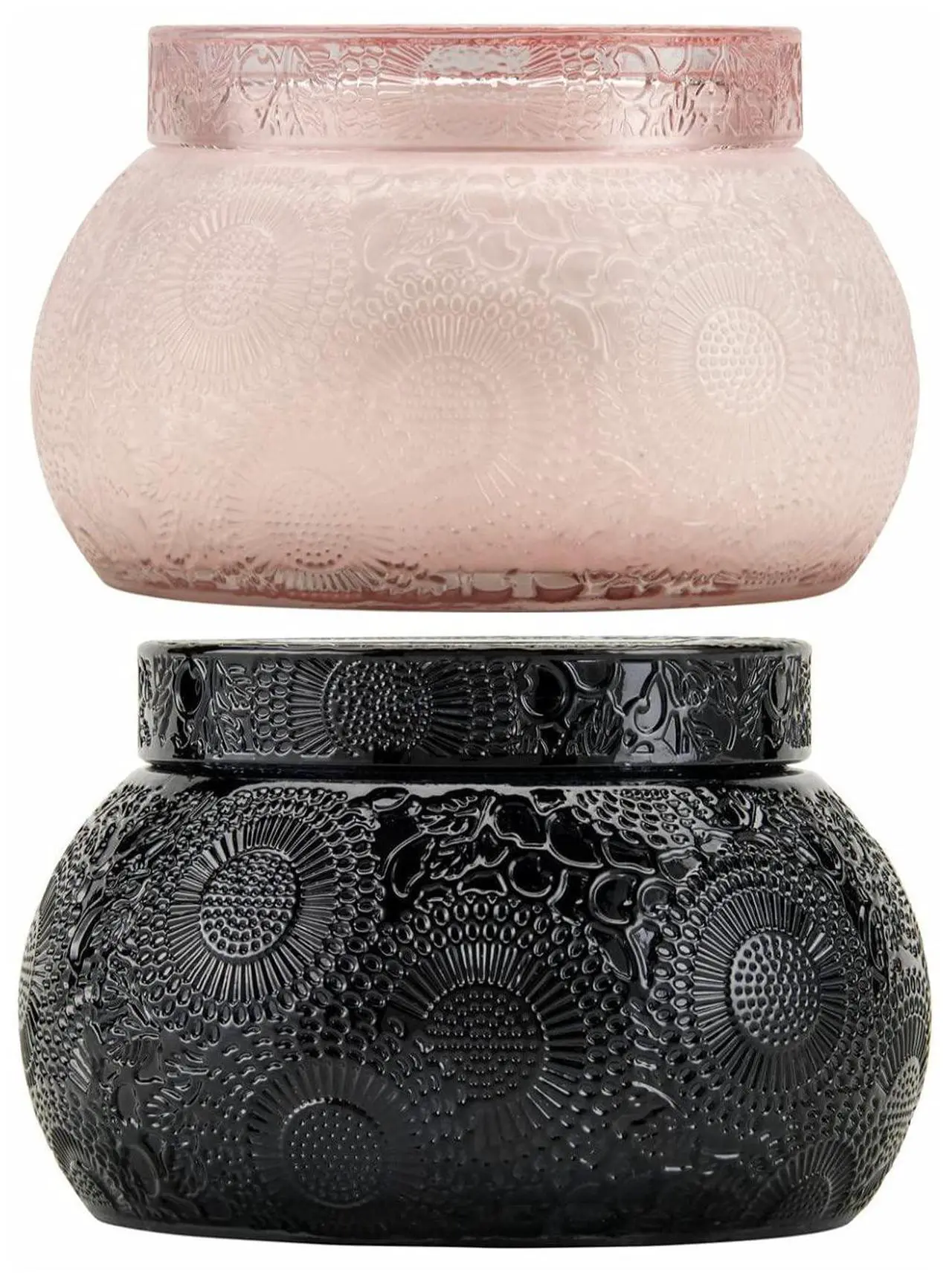 Main image of Voluspa Embossed Glass Chawan Bowl Candles (Panjore Lychee and Moso Bamboo, 14oz) Bundle (2 Items)