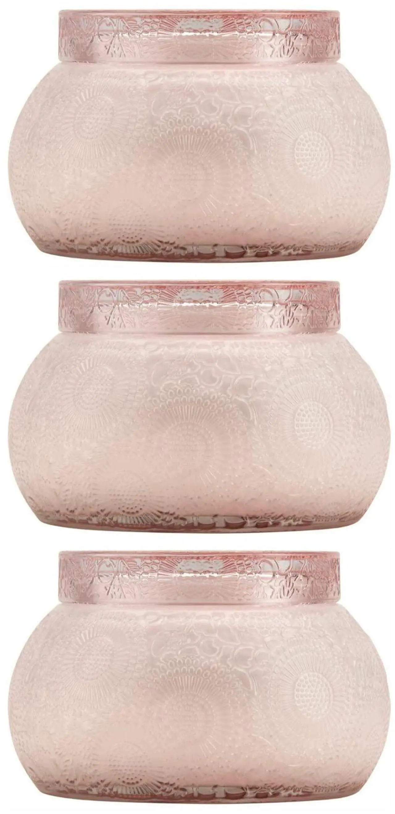 Main image of Voluspa Panjore Lychee Embossed Glass Chawan Bowl Candle (14oz, 3-Pack) Bundle (3 Items)