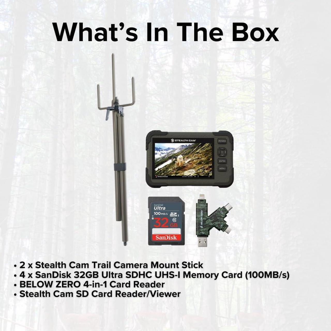 Alt view image 6 of 6 - Stealth Cam SD Card Reader and Viewer with 4.3-Inch LCD Touchscreen and Touch Detection (2-Pack) Bundle with Trail Camera Mount Stick (2-Pack), 32GB Memory Card (4-Pack), and Card Reader (9 Items)