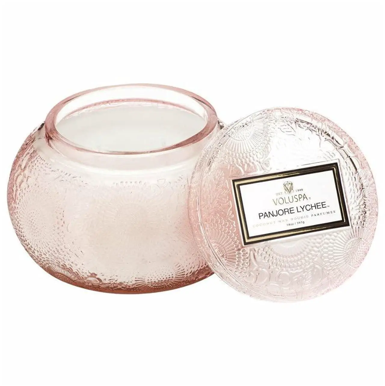 Alt view image 3 of 3 - Voluspa Panjore Lychee Embossed Glass Chawan Bowl Candle (14oz, 3-Pack) Bundle (3 Items)